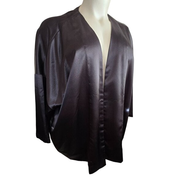 Black Satin Cardigan Shawl Womans Custom Made Jacket Plus Size JJ4049 - Picture 1 of 8